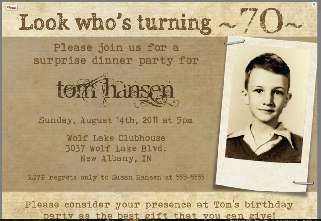 Etsy 70th birthday invite